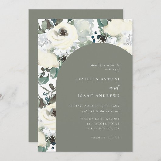 Elegante Olivenhaine Hochzeitsfeier Einladung (Vorne/Hinten)