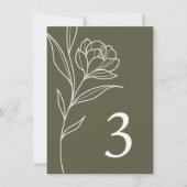 Elegante Olivenhaine Hochzeitskarte Tischnummer (Vorderseite)