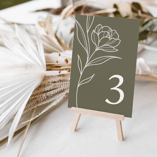 Elegante Olivenhaine Hochzeitskarte Tischnummer