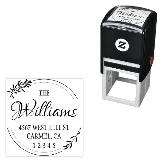 Elegante Olivenhaine Runde Rücksendeadresse Permastempel (Beispiel)