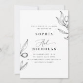 Elegante Olivenhochzeit | Botanisches Foto + QR-Co Einladung (Vorderseite)
