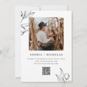 Elegante Olivenhochzeit | Botanisches Foto + QR-Co Einladung (Rückseite)