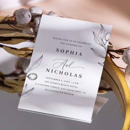 Elegante Olivenhochzeit | Botanisches Foto + QR-Co Einladung