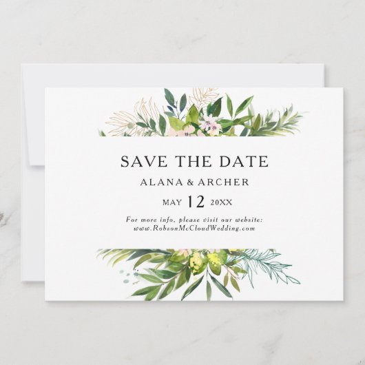 Elegante Olivenöle Horizontal Save the Date (Vorderseite)