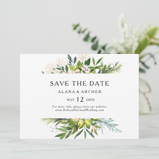 Elegante Olivenöle Horizontal Save the Date (Stehend Vorderseite)