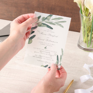 Elegante Olivenzweig-Grün für die Hochzeit Pergament Einladungen