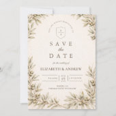 Elegante Olivenzweig-Grün-Hochzeit Save The Date (Vorderseite)