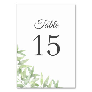 Elegante Olivenzweige. Botanische Sommerhochzeit Tischnummer