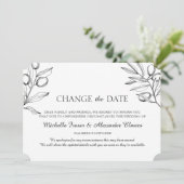 Elegante Olivenzweige. Schwarz-weißer Hochzeitwech Save The Date (Stehend Vorderseite)