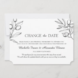 Elegante Olivenzweige. Schwarz-weißer Hochzeitwech Save The Date
