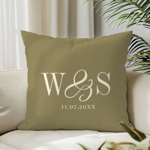 Elegante Olivgrün erste Hochzeitspaare Kissen