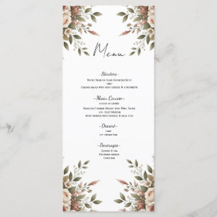 Elegante Olivgrün- und Weiß-Blumen-Ecken-Speisekar Menükarte