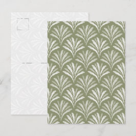 Elegante olivgrüne Blumen-Postkarte mit Muschelran Postkarte