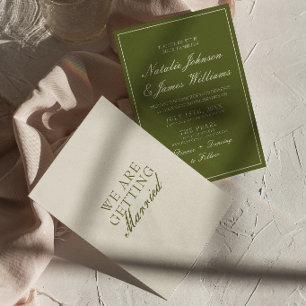 Elegante olivgrüne Creme-Old-Money-Vintage-Hochzei Einladung