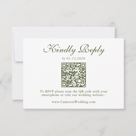 Elegante Olivgrüne Florale QR-Code-Hochzeit RSVP Karte (Vorderseite)