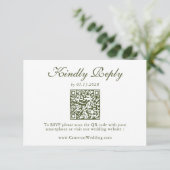 Elegante Olivgrüne Florale QR-Code-Hochzeit RSVP Karte (Stehend Vorderseite)