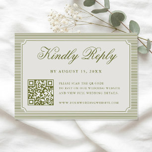 Elegante olivgrüne gestreifte QR-Code-Hochzeit RSVP Karte