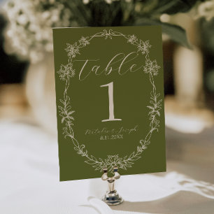 Elegante Olivgrüne Hochzeitstisch-Nummer im Old-Mo Einladung