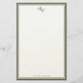 Elegante olivgrüne Monogramm-Zwei-Rahmen Briefpapier (Vorderseite)