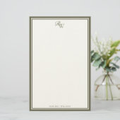 Elegante olivgrüne Monogramm-Zwei-Rahmen Briefpapier (Stehend Vorderseite)