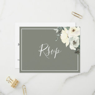Elegante olivgrüne RSVP-Postkarte mit Essensauswah Einladungspostkarte