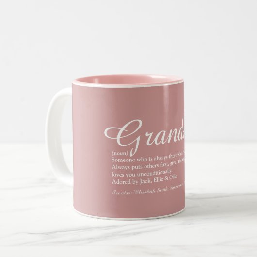 Elegante Oma Script Definition Dusty Rose Rosa Zweifarbige Tasse (Vorderseite Links)