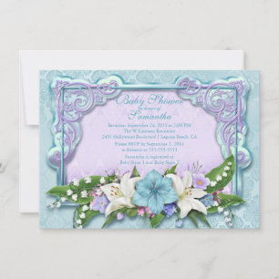 Elegante Ombre-Blumen-Baby-Shower-Einladung in Bla Einladung