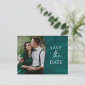 Elegante One Foto Emerald Green Save the Date Card Postkarte (Stehend Vorderseite)