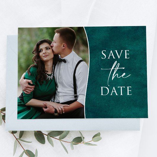 Elegante One Foto Emerald Green Save the Date Card Postkarte