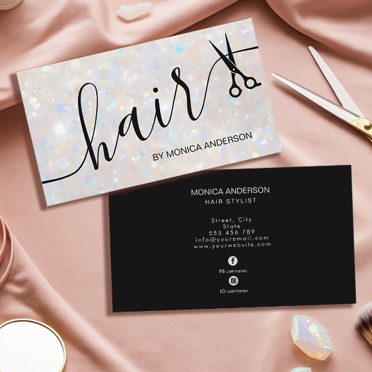 Elegante Opal Glitter Haar Styling Schere Visitenkarte