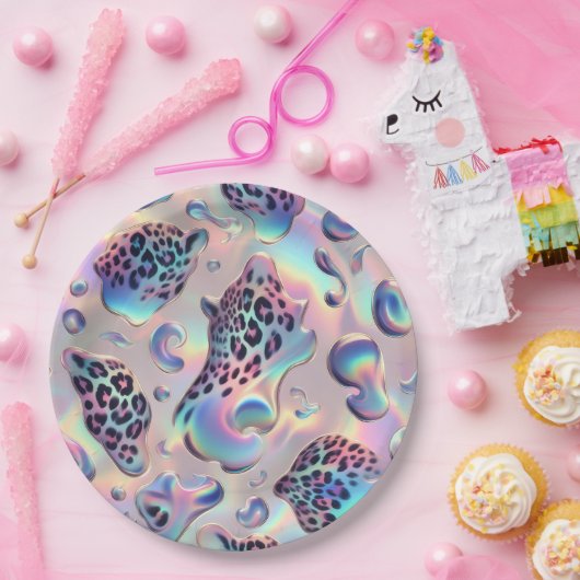 Elegante Opal Leopardenprint-Papierplatten im glam Pappteller (Party)