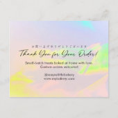Elegante Opal-Regenbogen-Script-Torte Pflegehinwei Dankeskarte (Rückseite)