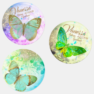 Elegante Opal Silber Goldene Schmetterlinge Etiketten