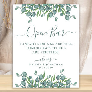 Elegante Open Bar Eucalyptus Personalisiert Weddin Poster