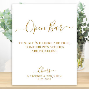 Elegante Open Bar Gold Script Personalisiert Weddi Poster