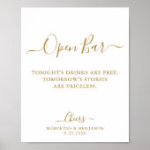 Elegante Open Bar Gold Script Personalisiert Weddi Poster (Vorne)