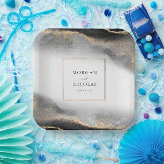 Elegante Opulence Black and Gold Moderne Pappteller (Party)