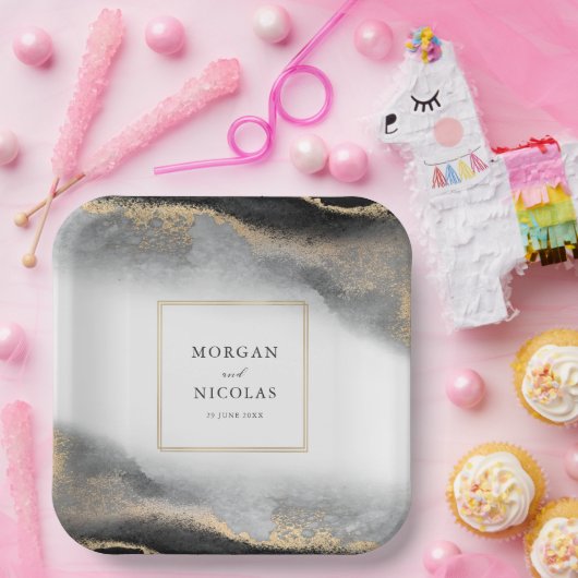 Elegante Opulence Black and Gold Moderne Pappteller (Party)