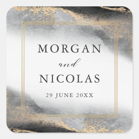 Elegante Opulence Black and Gold Wedding Quadratischer Aufkleber (Vorderseite)