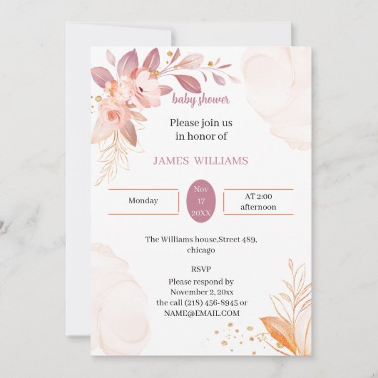 Elegante Orange Babydusche individuell angepasst Einladung (Vorderseite)