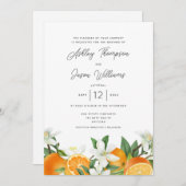 Elegante Orange Blossom Foliage Wedding Einladung (Vorne/Hinten)