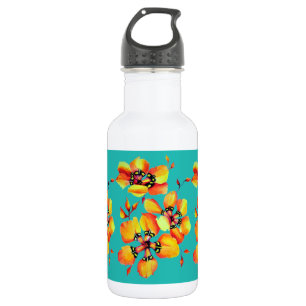 Elegante Orange Blume - Aqua Edelstahlflasche