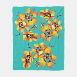 Elegante Orange Blume - Aqua Fleecedecke