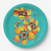 Elegante Orange Blume - Aqua- Individuell gestalte Pappteller (Vorderseite)