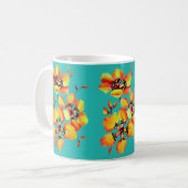 Elegante Orange Blume - Aqua Kaffeetasse (Vorderseite Links)