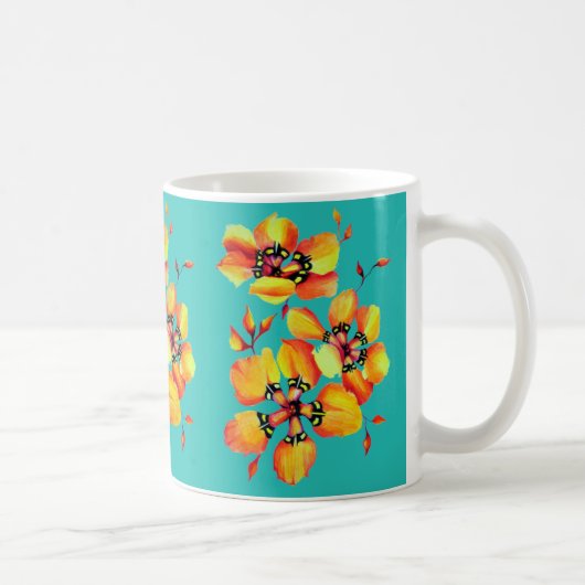 Elegante Orange Blume - Aqua Kaffeetasse (Rechts)