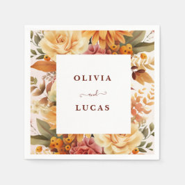 Elegante Orange Blume Frame Wedding Party Serviette