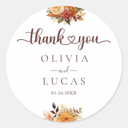 Elegante Orange Blume Frame Wedding Runder Aufkleber (Vorderseite)