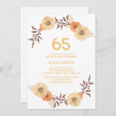 Elegante Orange Blume Gold Weißer Geburtstag Einladung (Vorne/Hinten)