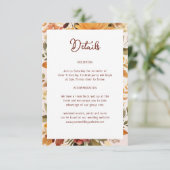 Elegante Orange Blume Rahmen Hochzeitdetails Begleitkarte (Stehend Vorderseite)
